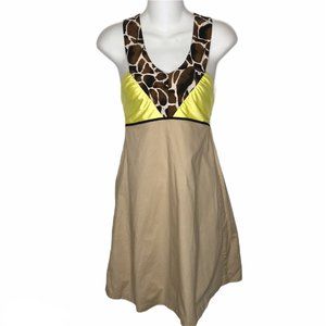 Roberta Oaks Hawaii giraffe yellow brown dress
